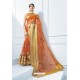 Orange Organza Silk Embroidered Designer Saree