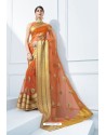 Orange Organza Silk Embroidered Designer Saree