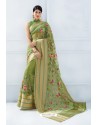 Green Organza Silk Embroidered Designer Saree