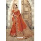 Orange Soft Silk Heavy Embroidery Designer Saree