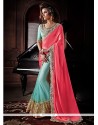 Sky Blue And Pink Net And Georgette Saree