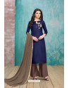 Navy Blue Upada Silk Embroidered Palazzo Suit