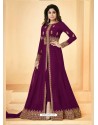 Purple Real Georgette Embroidered Floor Length Suit