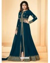 Teal Real Georgette Embroidered Floor Length Suit