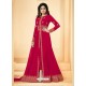 Red Real Georgette Embroidered Floor Length Suit