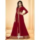 Maroon Real Georgette Embroidered Floor Length Suit