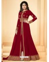 Maroon Real Georgette Embroidered Floor Length Suit
