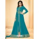 Turquoise Real Georgette Embroidered Floor Length Suit