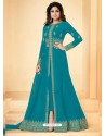 Turquoise Real Georgette Embroidered Floor Length Suit