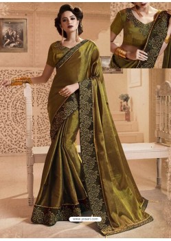Marigold Silk Lace Work Designer Saree
