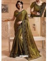 Marigold Silk Lace Work Designer Saree