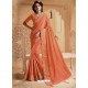 Orange Silk Lace Work Designer Saree