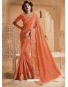 Orange Silk Lace Work Designer Saree