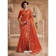 Stylish Orange Silk Lace Work Designer Saree