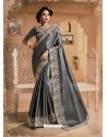 Silver Silk Lace Work Designer Saree