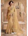 Light Beige Silk Lace Work Designer Saree