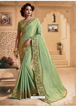 Sea Green Silk Lace Work Designer Saree