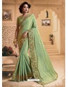 Sea Green Silk Lace Work Designer Saree