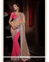 Hot Pink And Cream Net And Georgette Saree