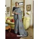 Grey Silk Embroidered Designer Party Wear Saree