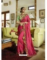 Hot Pink Silk Embroidered Designer Party Wear Saree