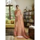 Light Peach Satin Silk Embroidered Designer Party Wear Saree