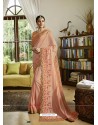 Light Peach Satin Silk Embroidered Designer Party Wear Saree