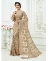Taupe Soft Net Heavy Embroidered Bridal Saree