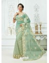 Sky Blue Soft Net Heavy Embroidered Bridal Saree