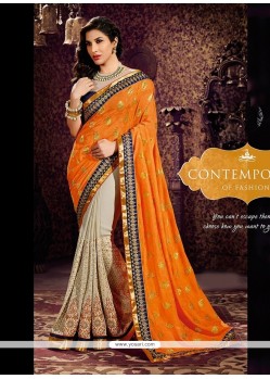 Cream And Orange Weight Less And Georgette Saree