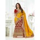 Yellow And Red Silk And Velvet Heavy Embroidered Bridal Saree