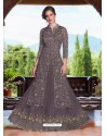 Dull Grey Net Heavy Embroidered Lehenga Suit