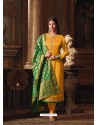 Yellow Satin Georgette Embroidered Churidar Suit