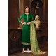 Dark Green Satin Georgette Embroidered Churidar Suit