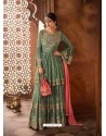 Grayish Green Georgette Zari Embroidered Designer Sarara Suit