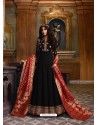 Black Faux Georgette Embroidered Designer Anarkali Suit