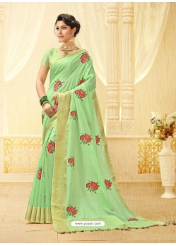 Sea Green Silk Thread Worked Designer Saree