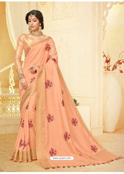 Light Orange Silk Thread Worked Designer Saree