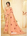 Light Orange Silk Thread Worked Designer Saree