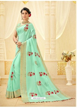 Sky Blue Silk Thread Worked Designer Saree