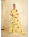 Cream Silk Thread Worked Designer Saree