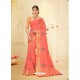 Dark Peach Silk Thread Worked Designer Saree