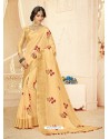 Light Beige Silk Thread Worked Designer Saree