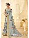 Grey Silk Thread Worked Designer Saree