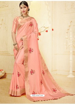 Pink Silk Thread Worked Designer Saree