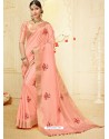 Pink Silk Thread Worked Designer Saree