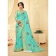 Pretty Sky Blue Silk Thread Worked Designer Saree