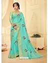 Pretty Sky Blue Silk Thread Worked Designer Saree