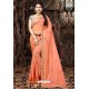 Orange Linen Organza Embroidered Saree