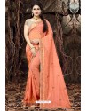 Orange Linen Organza Embroidered Saree